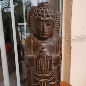 Hand-Carved Wooden Buddha Sculpture from Indonesia - Lightweight 2 lb